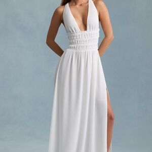 Oh Polly Plunge Cross-Back Maxi Dress in White 10